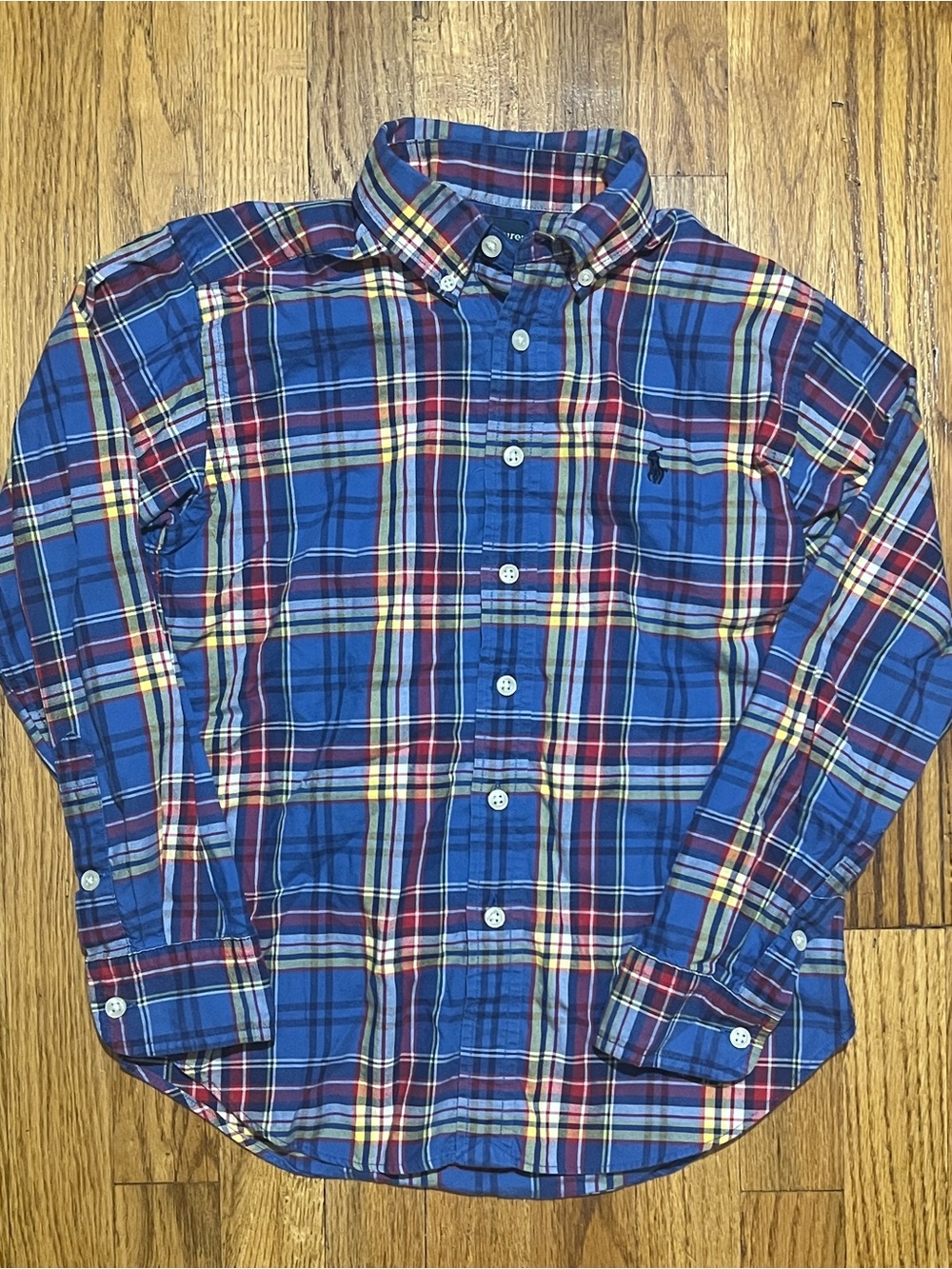 Ralph Lauren Boys Size S Blue Plaid Button-Down Cotton Long Sleeve Pony Preppy